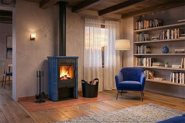 Piec kaflowy ROMOTOP SIENA N 02 niebieski aranżacja