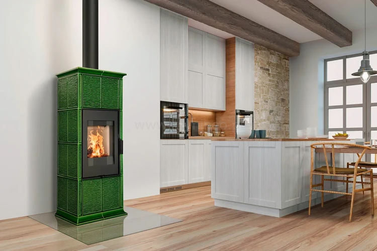 Piec kominkowy kaflowy z akumulacją ROMOTOP GREMIO 03 aranżacja