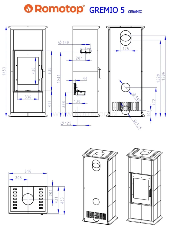 Schemat pieca kaflowego ROMOTOP GREMIO 5