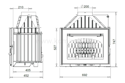 Schemat wkładu kominkowego INVICTA 700 GA 9270-93
