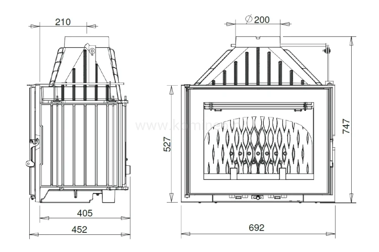 Schemat wkładu kominkowego INVICTA 700 GA 9270-93