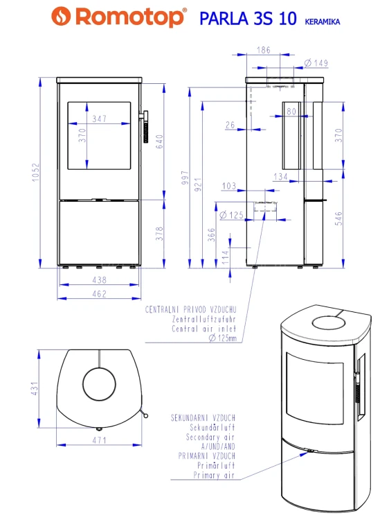 Schemat pieca ROMOTOP PARLA 3S ceramika
