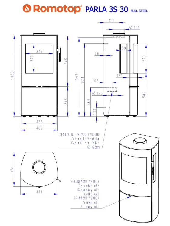 Schemat pieca ROMOTOP PARLA 3S metal