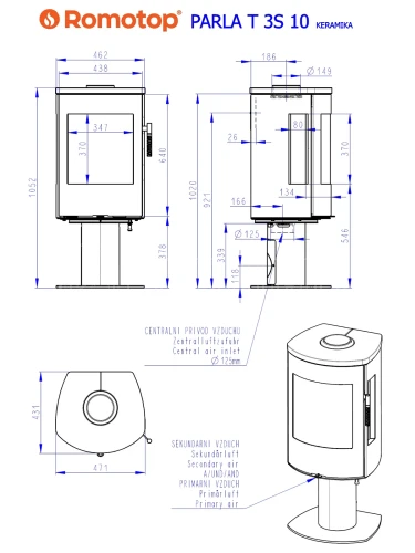 Schemat pieca ROMOTOP PARLA T 3S ceramika