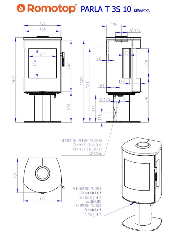 Schemat pieca ROMOTOP PARLA T 3S ceramika