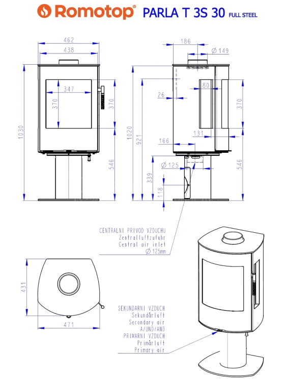 Schemat pieca ROMOTOP PARLA T 3S metal