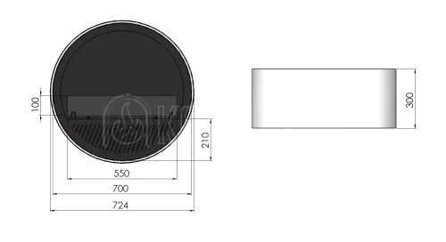 INFIRE INCYRCLE WALL SLIM LINE Biokominek okrągły do zawieszenia na ścianie - schemat