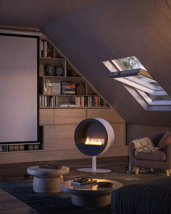 INFIRE INCYRCLE STAND SLIM LINE BIAŁO-CZARNY Biokominek okrągły wolnostojący