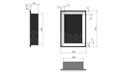 Biokominek do zabudowy lub powieszenia na ścianie SIMPLE fire FRAME 550 CZARNY MAT