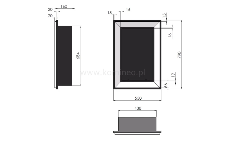 Biokominek do zabudowy lub powieszenia na ścianie SIMPLE fire FRAME 550 CZARNY MAT