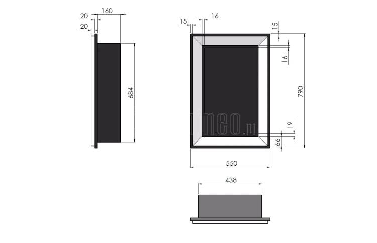 Biokominek SIMPLE fire FRAME 550 CZARNY POŁYSK, do zabudowy lub powieszenia na ścianie, biokominek pionowy