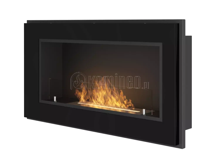 Biokominek SIMPLE fire FRAME 900 CZARNY POŁYSK - biokominek do zabudowy lub powieszenia na ścianie, szerokość 90 cm, z szybą