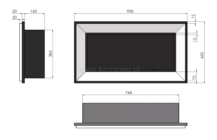 SIMPLE fire FRAME 900 CZARNY MAT - Biokominek ścienny i do zabudowy, z ramką ozdobną