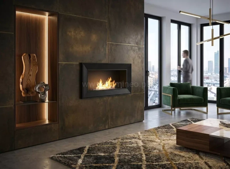SIMPLE fire FRAME 900 CZARNY MAT - Biokominek ścienny i do zabudowy, z ramką ozdobną