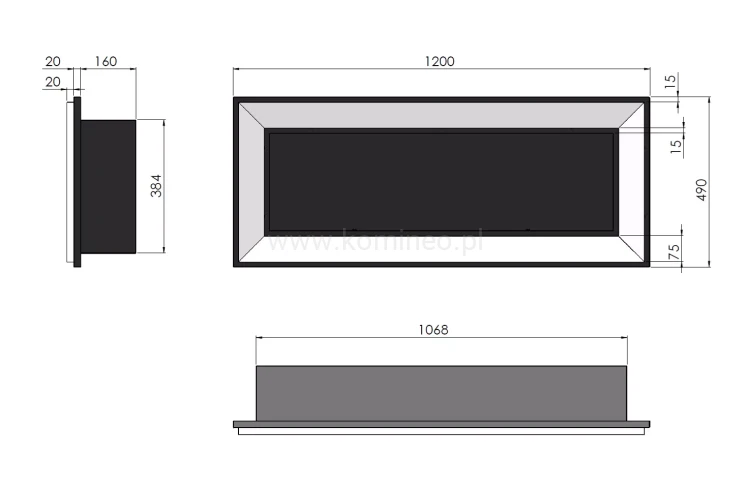 Biokominek ścienny lub do zabudowy SIMPLE fire FRAME 1200 CZARNY POŁYSK MAT