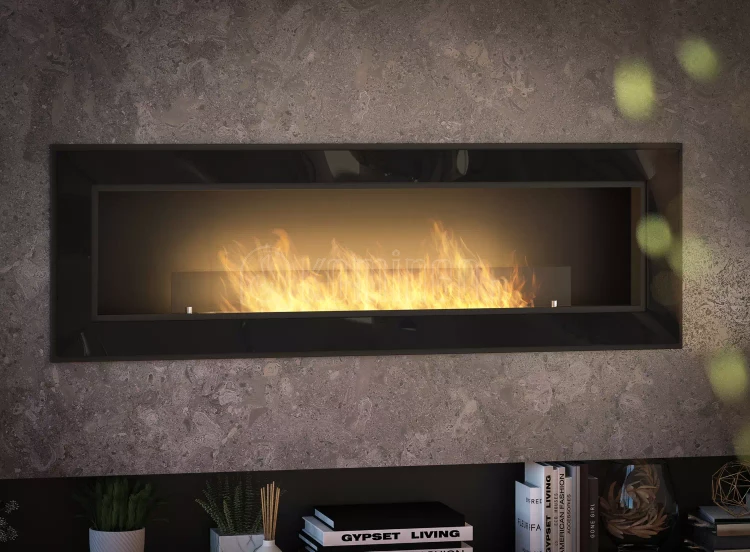 SIMPLE fire FRAME 1500 CZARNY POŁYSK, biokominek ścienny z możliwością zabudowy we wnęce