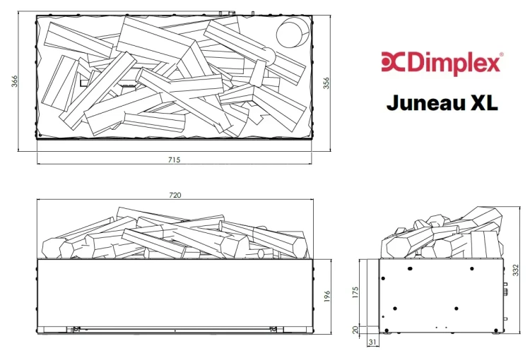 DIMPLEX JUNEAU XL Multikolor Optimyst 3D schemat