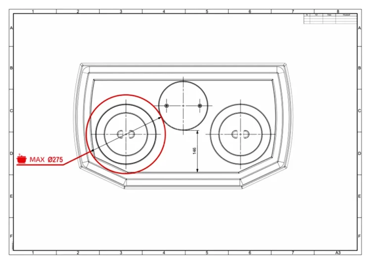 Schemat KAWMET P7 CookTop widok z góry