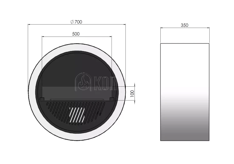INFIRE INVAPO INCYRCLE WALL Kominek elektryczny 3D do zawieszenia - schemat