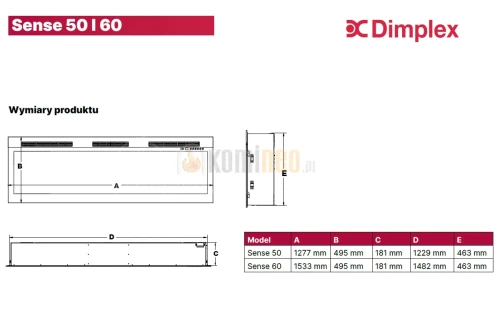 Schemat kominka elektrycznego Dimplex SENSE 50 i 60