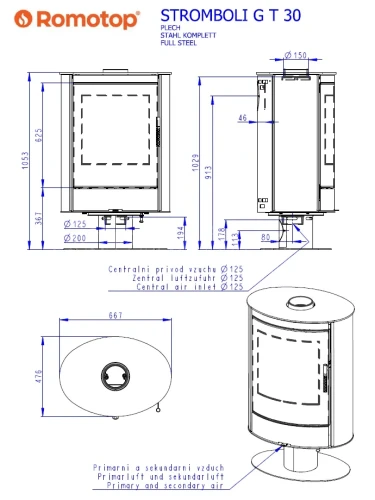 Schemat pieca Romotop STROMBOLI G T 30 metal