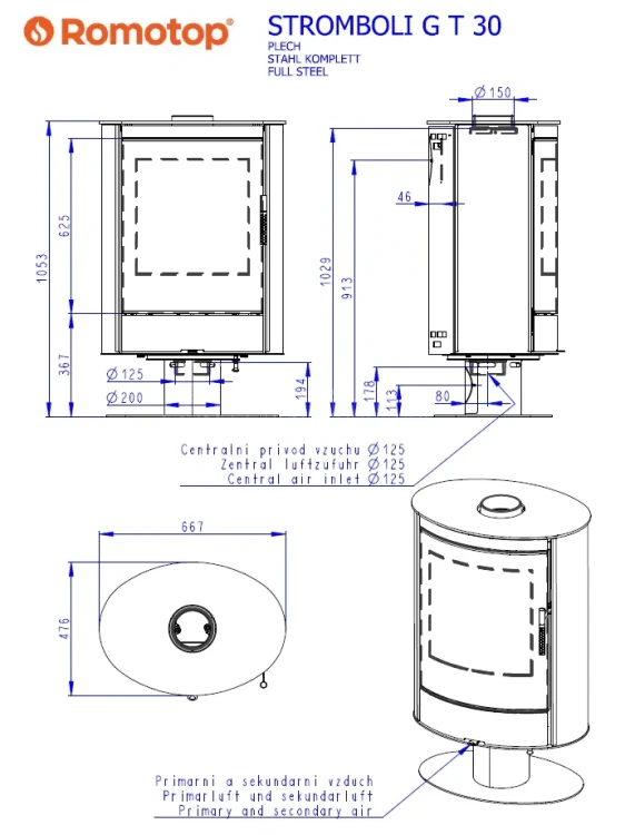 Schemat pieca Romotop STROMBOLI G T 30 metal