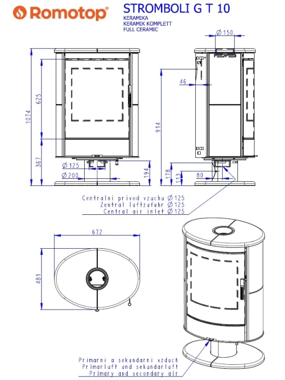 Schemat pieca Romotop STROMBOLI G T 10 ceramika