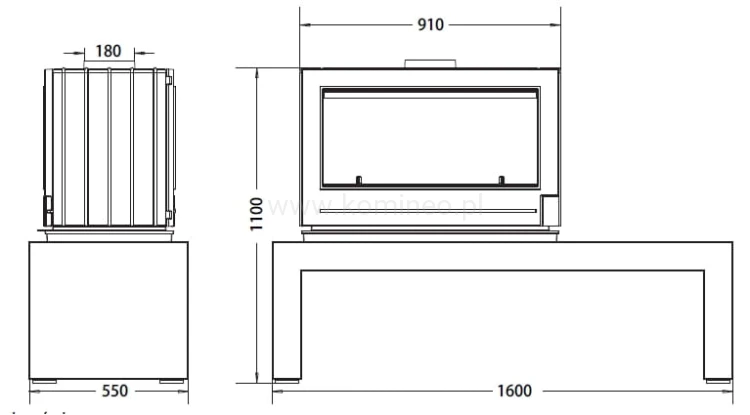 Ława do pieców INVICTA AARON i PRESTON dł. 160 cm schemat