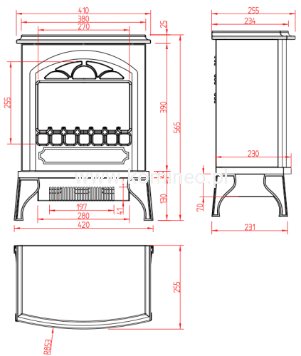 Wolnostojący kominek elektryczny AFLAMO HOOVER  schemat