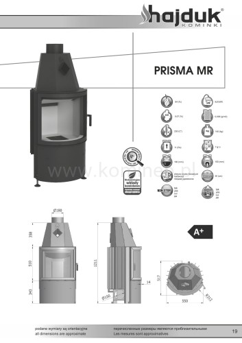 Karta techniczna  HAJDUK PRISMA MR Wkład kominkowy panoramiczny