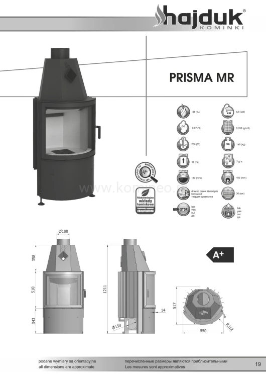 Karta techniczna  HAJDUK PRISMA MR Wkład kominkowy panoramiczny