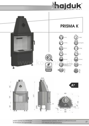 Karta techniczna HAJDUK PRISMA K Wkład kominkowy pryzmatyczny