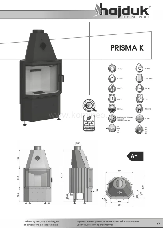 Karta techniczna HAJDUK PRISMA K Wkład kominkowy pryzmatyczny