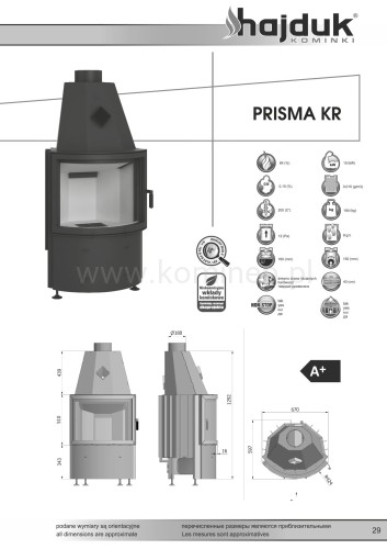 Karta techniczna HAJDUK PRISMA KR Wkład kominkowy panoramiczny