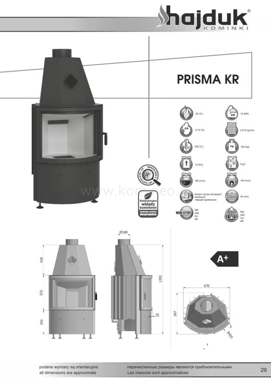 Karta techniczna HAJDUK PRISMA KR Wkład kominkowy panoramiczny