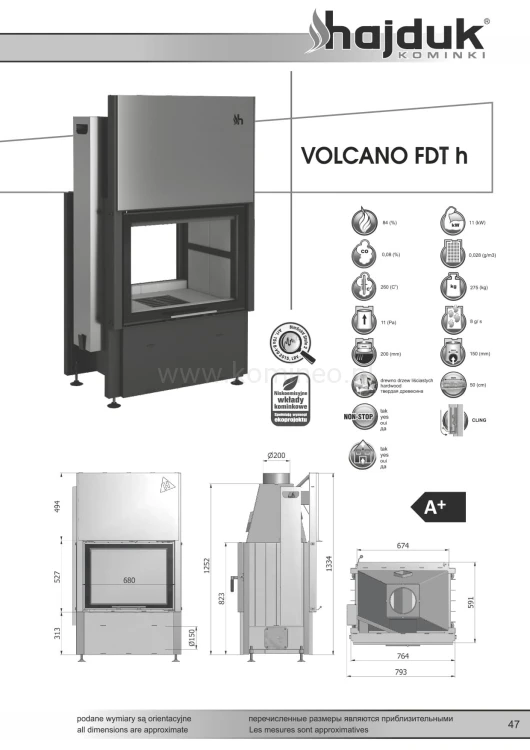 Karta techniczna HAJDUK VOLCANO FDTh Wkład kominkowy vis a vis