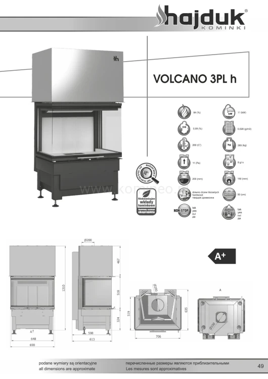 Karta techniczna HAJDUK VOLCANO 3PLh Wkład kominkowy trójstronny