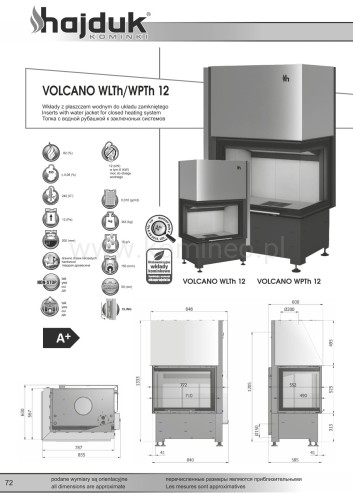 Karta techniczna HAJDUK VOLCANO WLTh-12 lewy Wkład z płaszczem wodnym narożny