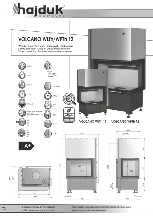 Karta produktu HAJDUK VOLCANO WPTh-12 prawy Wkład z płaszczem wodnym narożny