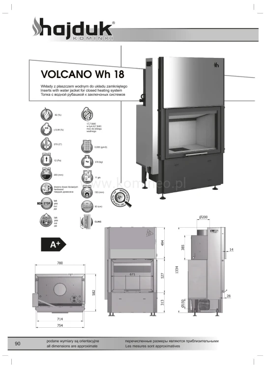 Karta techniczna HAJDUK VOLCANO Wh-18 Wkład z płaszczem wodnym