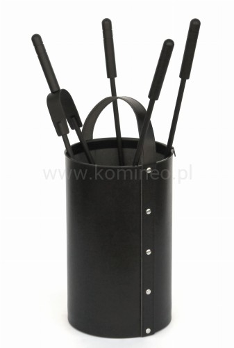 ArtFuego ZK-7013 Zestaw kominkowy, walec z rączką, ekoskóra czarna