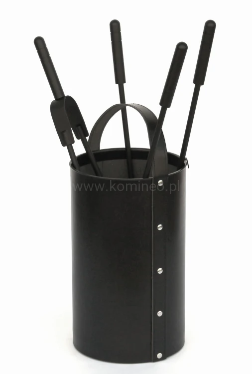 ArtFuego ZK-7013 Zestaw kominkowy, walec z rączką, ekoskóra czarna