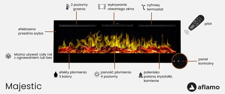 Kominek elektryczny AFLAMO MAJESTIC 26 funkcje