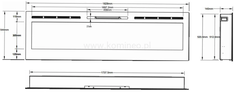 Kominek elektryczny AFLAMO MAJESTIC 72 schemat