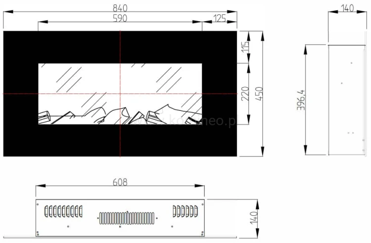 Kominek elektryczny AFLAMO ALBION 33 CZARNY schemat