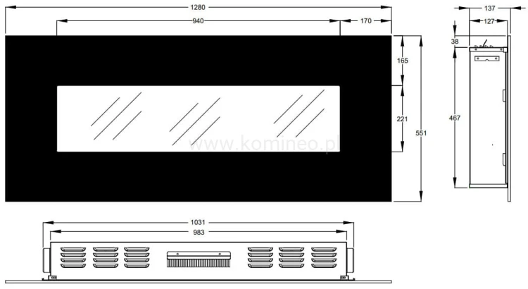 Kominek elektryczny AFLAMO ALBION 50 CZARNY schemat