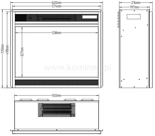 Elektryczny wkład kominkowy AFLAMO LED 60 Classic schemat