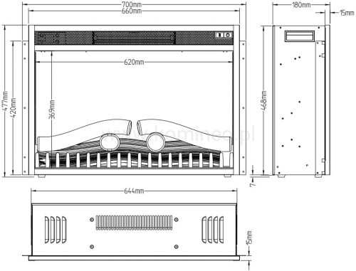 Elektryczny wkład kominkowy AFLAMO LED 70 Classic schemat
