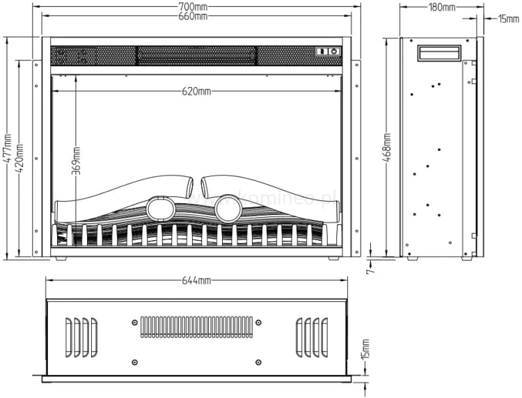 Elektryczny wkład kominkowy AFLAMO LED 70 Classic schemat