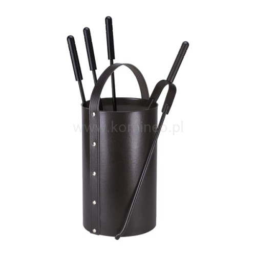 ArtFuego ZK-7013 Zestaw kominkowy, walec z rączką, ekoskóra czarna